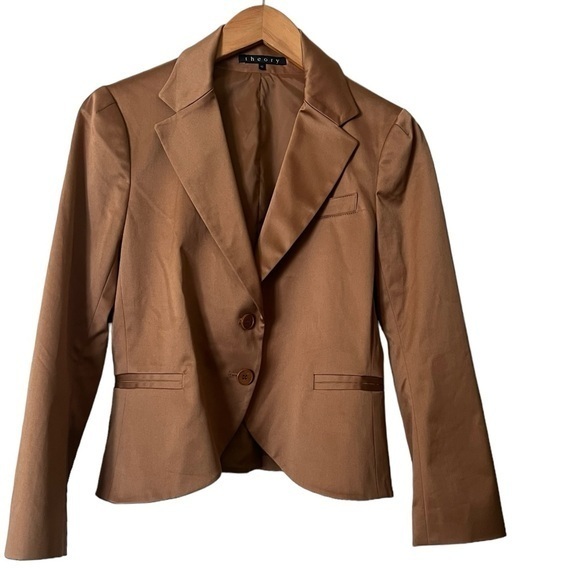Theory Caramel/ Butterscotch Tan Stretch Cotton Sateen Cropped Blazer, 10